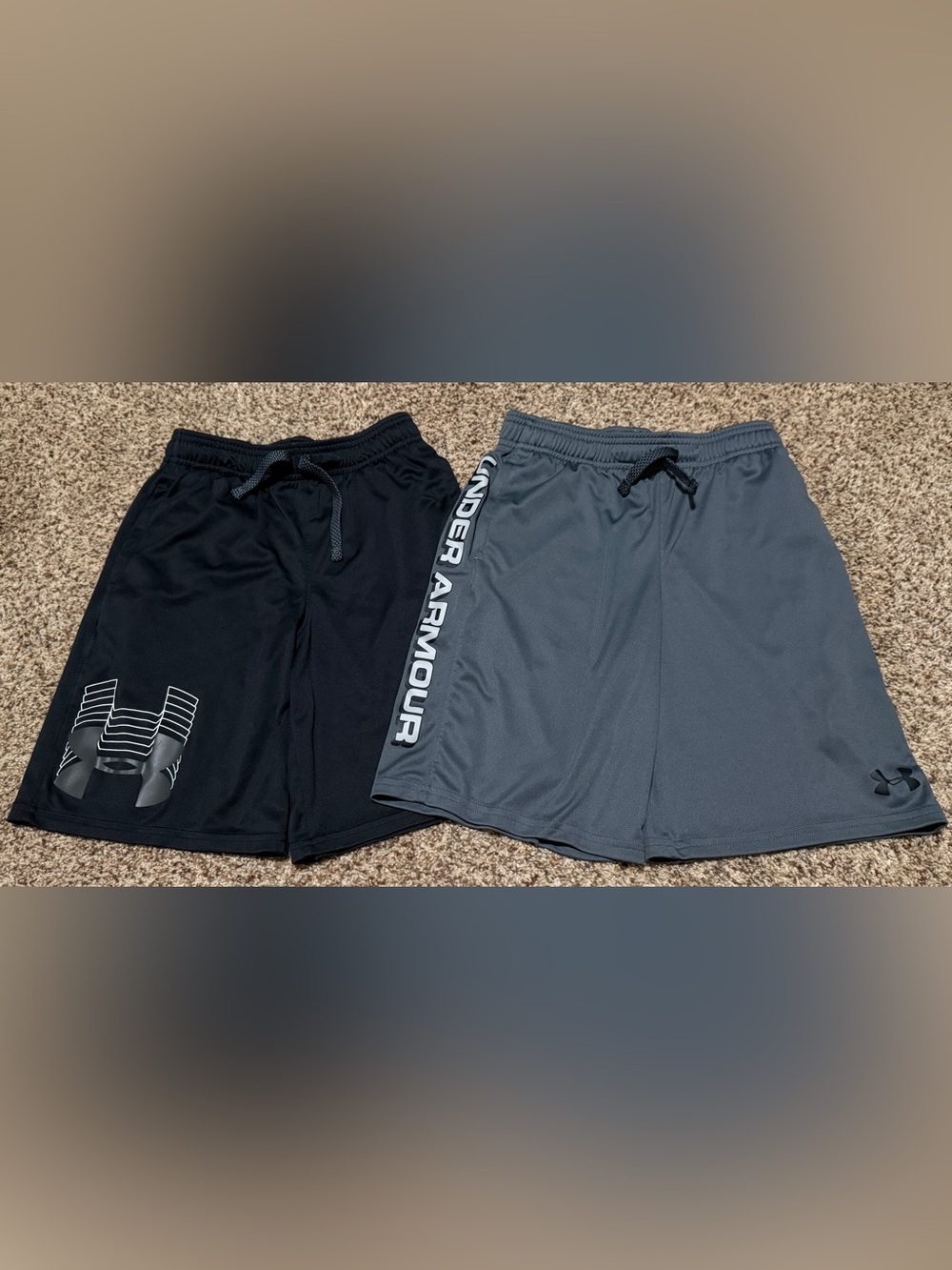 Under Armour Black Gray Athletic Shorts Lot of 2 Boys Size Medium GUC